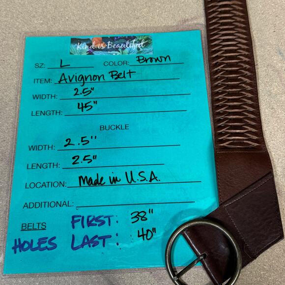 Avignon Leather Belt Vintage Womens L Brown Woven Wide Boho Festival Artisan 70s - Picture 11 of 11